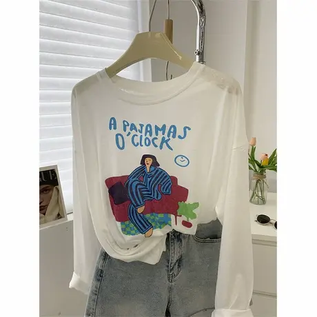 天丝防晒衣女夏季薄款冰爽透气宽松休闲卡通圆领长袖外搭防晒罩衫图片