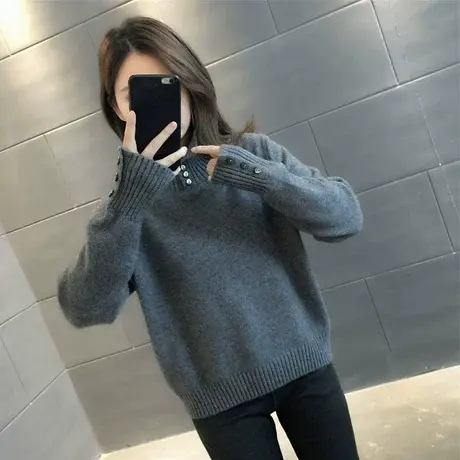 2024秋冬新款高领加厚毛衣女内搭针织打底衫上衣百搭宽松外穿套头商品大图