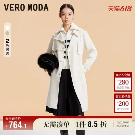 Vero Moda奥莱风衣外套女春秋新商场同款直筒收腰翻领双排扣通勤商品大图