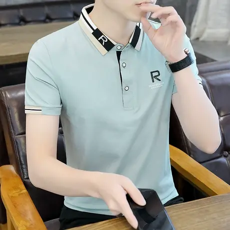 2024新款冰丝短袖polo衫男潮流翻领t恤夏季薄款保罗半袖男士体恤商品大图