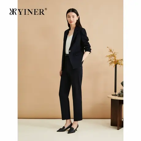 YINER音儿秋季法式一粒扣美丽诺羊毛混纺西装短外套商品大图
