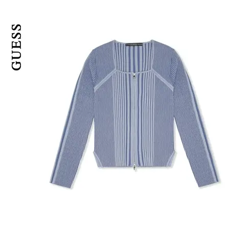 【李孝利同款】GUESS 女百搭拉链设计感方领针织衫图片