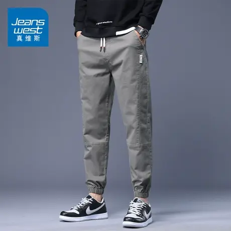 KZ真维斯军绿色纯棉工装休闲裤男士春秋款束脚九分宽松男裤子春季图片