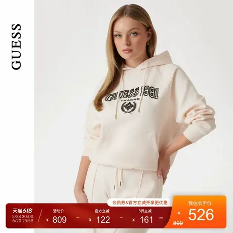GUESS25年新款春季女士简约字母印花长袖连帽卫衣-V5RQ02KCLD1商品大图