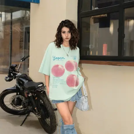 YEP薄荷曼波短袖t恤女夏季2025新款纯棉半袖设计感宽松小众上衣图片