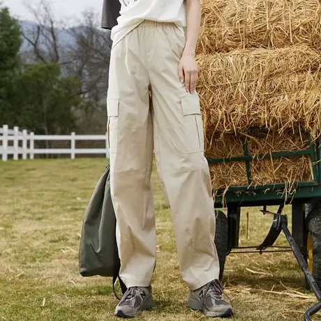 a02时尚多口袋设计高腰遮肉工装裤夏季纯色宽松女式休闲裤商品大图