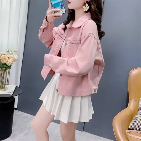 小清新花朵刺绣牛仔衬衫女秋季2024年新款小个子甜美休闲外套上衣商品大图