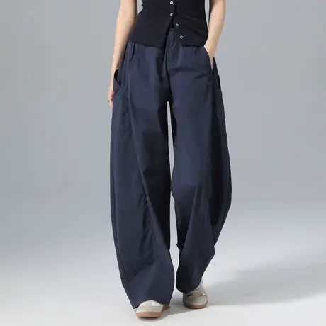 高腰弯刀裤女2025新款夏季薄款休闲藏青色裤子宽松直筒阔腿工装裤商品大图