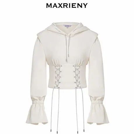 【奥莱】MAXRIENY运动芭蕾风系带卫衣截短收腰连帽上衣图片