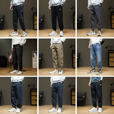 特价清仓美式休闲裤男士2025春夏季新款宽松大码简约束脚工装裤子商品大图