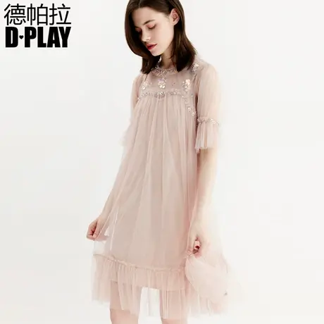 DPLAY德帕拉早春欧美圆领喇叭袖珠片网纱chic仙女连衣裙商品大图
