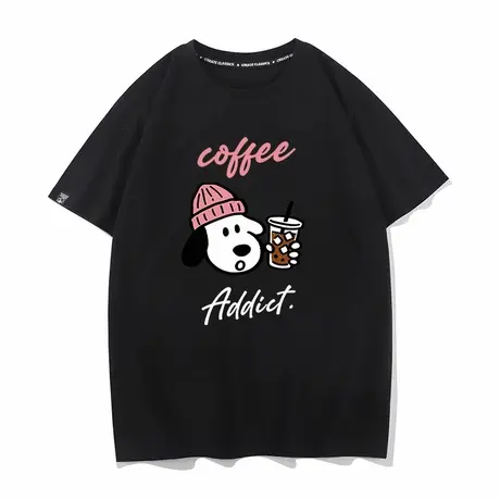 秀洛咖啡有瘾 美式咖啡卡通小狗趣味潮牌日常夏季短袖T恤商品大图