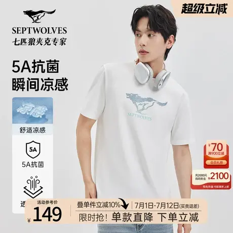[5A抗菌]七匹狼短袖圆领T恤男装2025夏季新款烫钻图案半袖上衣男图片