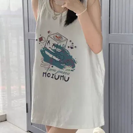 纯棉吊带运动坎肩背心无袖t恤女2025夏外穿慵懒风宽松篮球服上衣商品大图