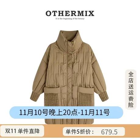 othermix 立领加厚羽绒服女2023冬季新款宽松百搭中长款加厚外套商品大图