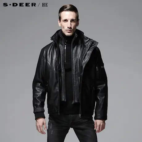 【新品】sdeer圣迪奥专柜正品男装冬装时尚机车款皮衣外套2472338图片