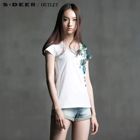 s.deer【新品】圣迪奥专柜正品女装夏油画彩印绘意微透T恤5260115图片