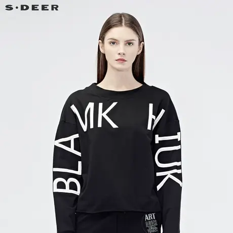 sdeer圣迪奥2019秋装新款女圆领撞色字母落肩袖短款卫衣S19182244图片