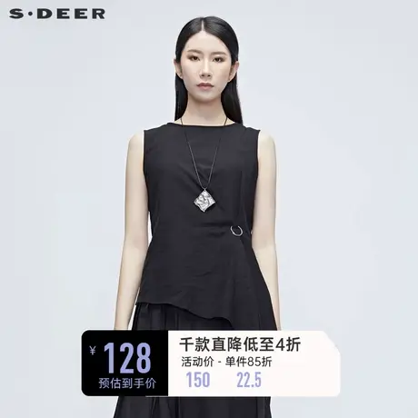 sdeer圣迪奥女装夏季无袖上衣设计感小众不规则黑色T恤S20280307图片