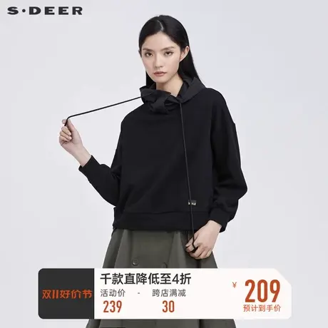 sdeer圣迪奥冬装抽绳立领连帽拼接卫衣短款外套S21462228图片