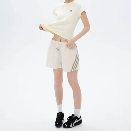 薄款松紧腰侧边条纹运动裤女夏季户外休闲宽松百搭情侣训练短裤商品大图