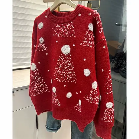 套头毛衣女圆领内搭长袖洋气圣诞针织衫女装上衣商品大图