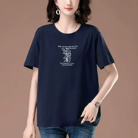 加肥加大码女装短袖t恤纯棉宽松中老年妈妈百搭休闲遮肚显瘦体恤图片