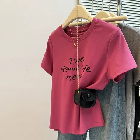 2025夏季新款字母刺绣短袖T恤女韩版宽松显瘦设计感小众半袖上衣图片
