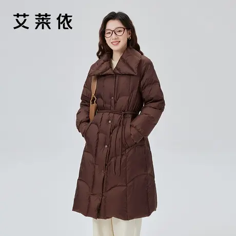 艾莱依奥莱云朵羽绒服女绗缝长款气质翻领收腰修身鸭绒外套冬保暖商品大图