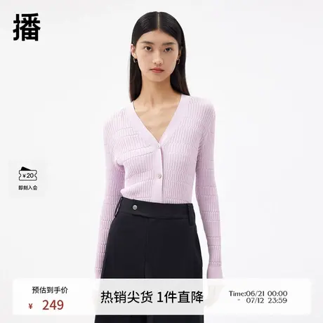 播薄款针织开衫春秋商场同款锯齿纹理光泽贝壳扣女BDQ3UD0485商品大图