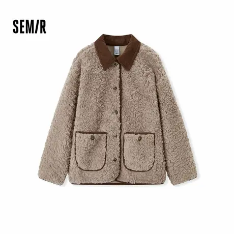 [商场同款]森马外套女仿兔毛宽松冬季2024新款灯芯绒翻领夹克复古图片