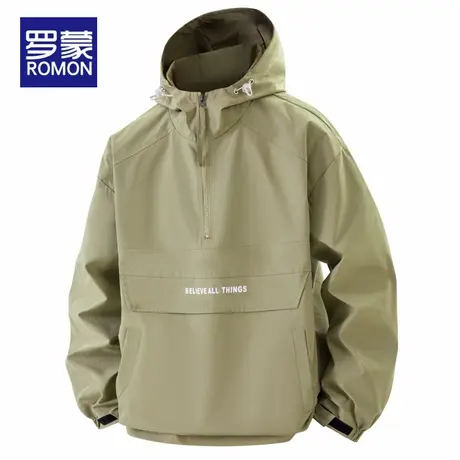 罗蒙半拉链冲锋衣男春秋美式潮牌青少年套头连帽工装夹克防风外套商品大图