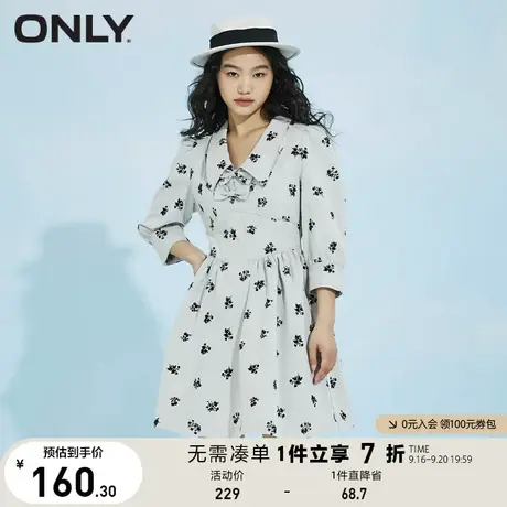 ONLY奥莱夏季国风刺绣温柔蝴蝶结短款牛仔连衣裙女图片