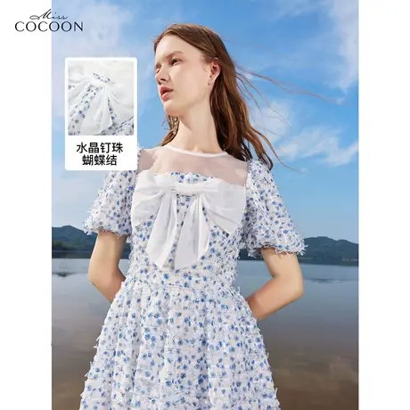 missCOCOON法式网纱拼接碎花连衣裙女2023夏装新款蝴蝶结气质裙子商品大图