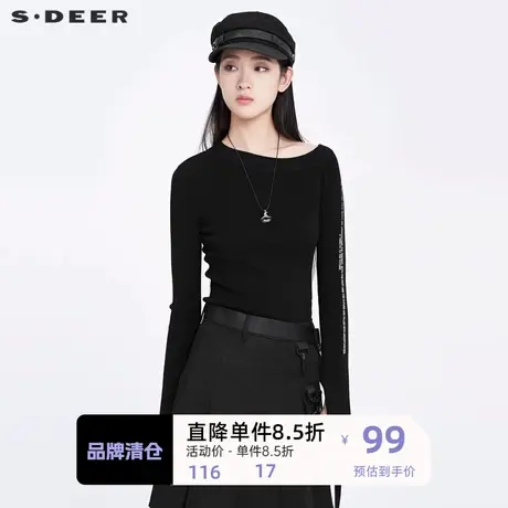 sdeer圣迪奥特卖清仓新品经典圆领贴毛衣女设计感小众S20183519🐋商品大图