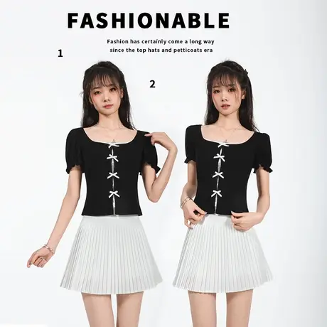 2025新款法式蝴蝶结短袖T恤 甜美减龄短款上衣短袖商品大图