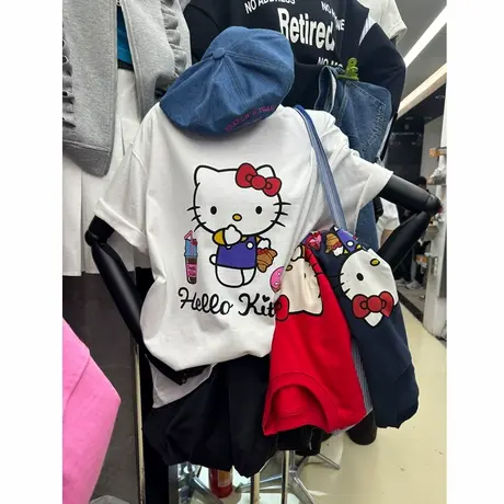 2025夏季新款卡通凯蒂猫印花减龄宽松休闲百搭圆领短袖T恤女上衣商品大图