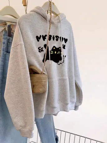 灰色连帽卫衣女春秋hiphop街头慵懒风外套ins潮小众休闲薄款上衣商品大图