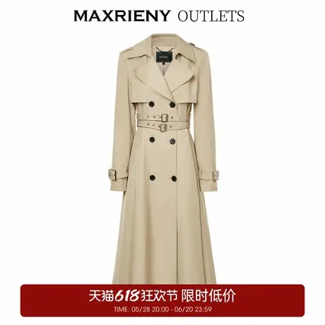 【奥莱】MAXRIENY卡其双腰头高腰A摆风衣长裤美拉德穿搭商品大图