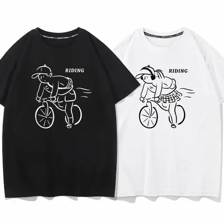 秀洛自行车有氧运动骑行男女情侣装衣服纯棉宽松夏季短袖T恤半袖商品大图