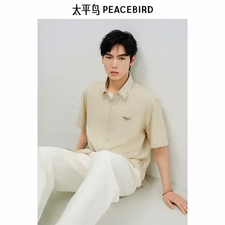 太平鸟男装 休闲衬衫2025夏季新款纯色时尚休闲短袖外穿式衬衫男商品大图