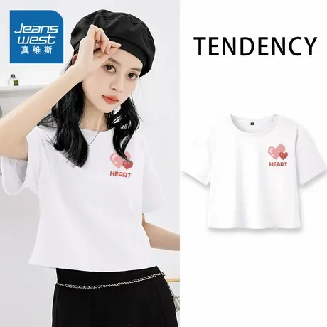 JR真维斯纯棉短袖T恤女2025夏新款潮流多巴胺色系小清新短款上衣商品大图