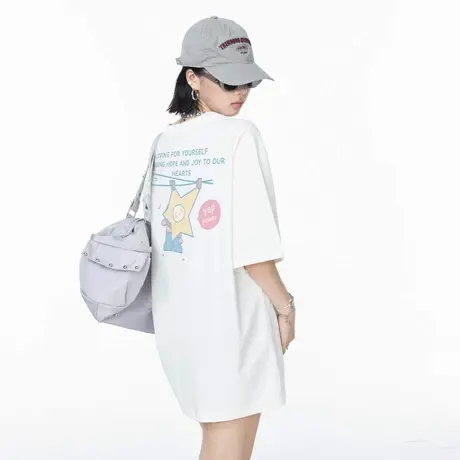 YEP卡通印花美式复古短袖T恤女夏季新款宽松休闲纯棉情侣半袖上衣图片