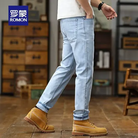 罗蒙轻商务牛仔裤男夏季薄款休闲潮牌宽松长裤弹力小脚直筒裤N3Z图片