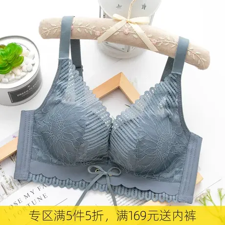 艾舒客性感蕾丝聚拢内衣女聚拢小胸无钢圈文胸调整型收副乳胸罩厚商品大图