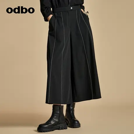 odbo/欧迪比欧原创设计明线装饰休闲裤女早秋新款七分阔腿裤图片