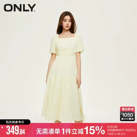 ONLY秋季时尚复古方领泡泡袖中长款连衣裙女图片