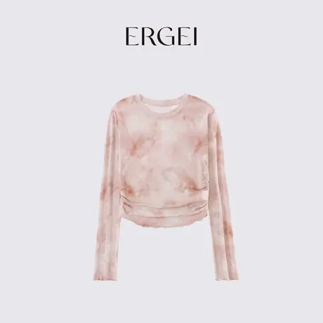 尔给长袖网纱薄款扎染打底衫女夏2024新款设计感小众短款上衣T恤图片