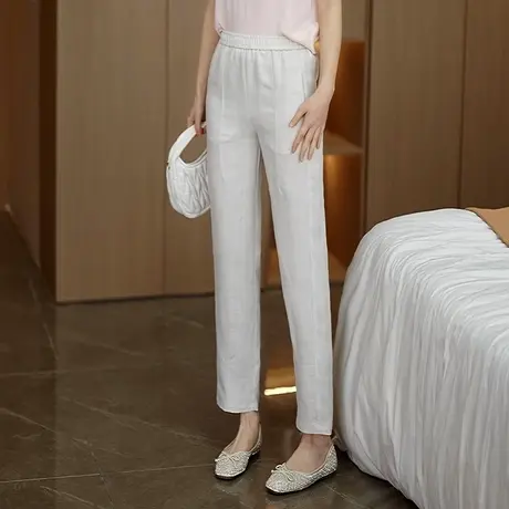 窄版天丝亚麻休闲萝卜裤女2025夏季薄款垂顺小脚哈伦裤显瘦九分裤商品大图
