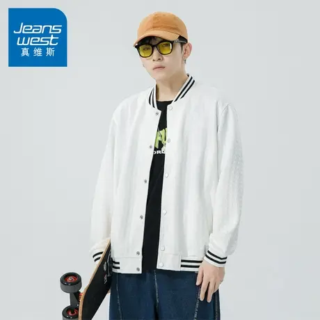 N5真维斯男士开衫棒球外套2025秋季新款美式宽松男生春秋运动卫衣商品大图